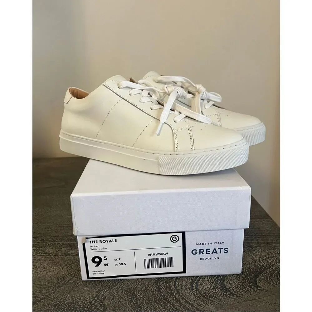 Greats “The Royale” Premium Low Top Leather Sneakers – White/White